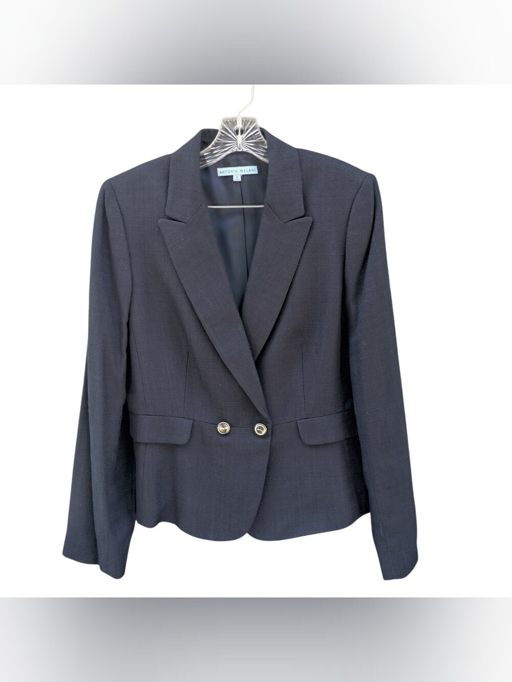 Antonio Melani Women's Size 12 Black Textured Blazer Metallic Button Career Jack